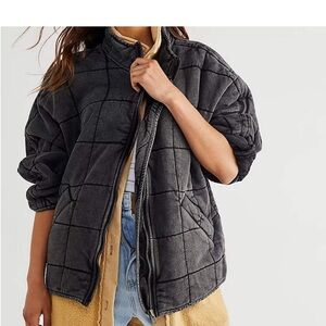 Free People Quilted Knit Zip-Front Jacket - washed black